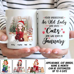Personalized Never Underestimate An Old Lady Who Loves Cats And Was Born In January Printed Mug 22NOV-DT24