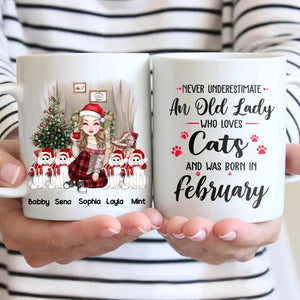 Personalized Never Underestimate An Old Lady Who Loves Cats And Was Born In February Printed Mug 22NOV-DT24