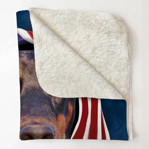 Personalized Your Doberman Image US Flag Quilt Blanket Printed QTHQ0301