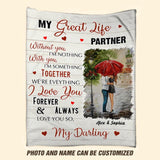 Personalized My Great Life Partner Happy Valentines Day Couple Gift Quilt Blanket Printed PNHY0601