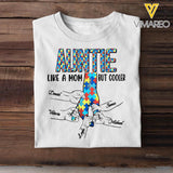 Personalized Autism Awareness  Auntie Like A Mom But Cooler Kid Name Hand Tshirt Printed QTVD1001