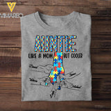 Personalized Autism Awareness  Auntie Like A Mom But Cooler Kid Name Hand Tshirt Printed QTVD1001