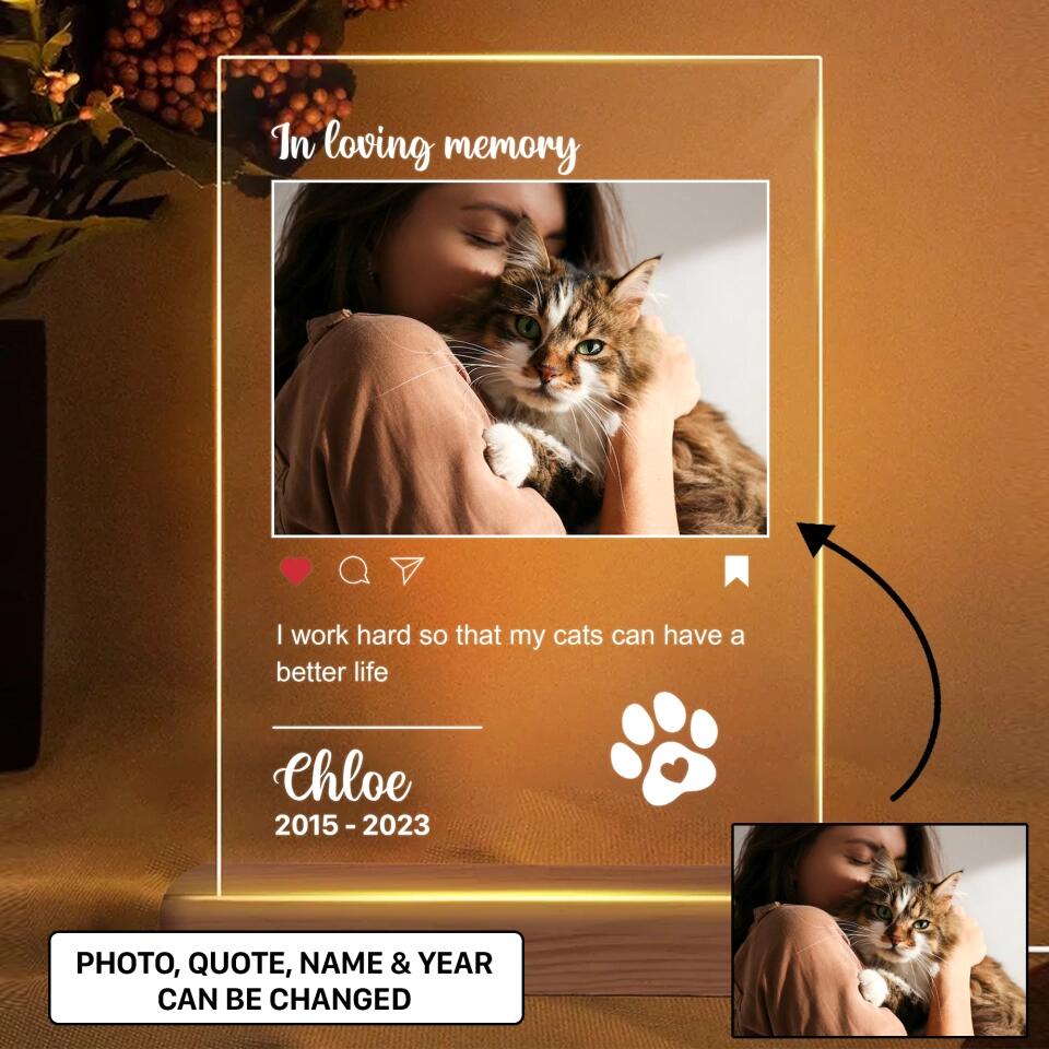 Personalized In Loving Memory Cat Lovers Your Memorial Cat Image Led Lamp Printed PNHY1101