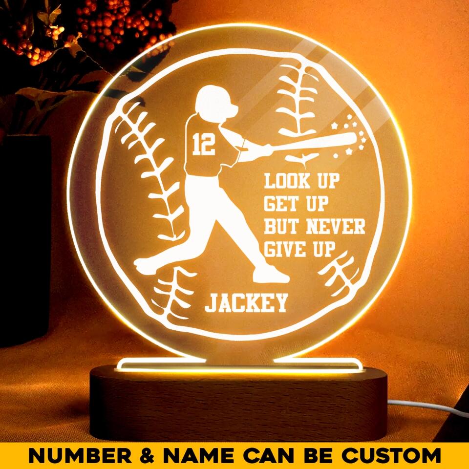 Personalized Look Up Get Up But Never Give Up Baseball Player Led Lamp Printed PNHQ1301