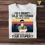 Personalized I'm A Netherland Grumpy Old Veteran My Level Sarcasm Depends On The Level Of Your Stupidity Printed Tshirts 23JAN-HQ14