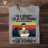 Personalized I'm A Netherland Grumpy Old Veteran My Level Sarcasm Depends On The Level Of Your Stupidity Printed Tshirts 23JAN-HQ14