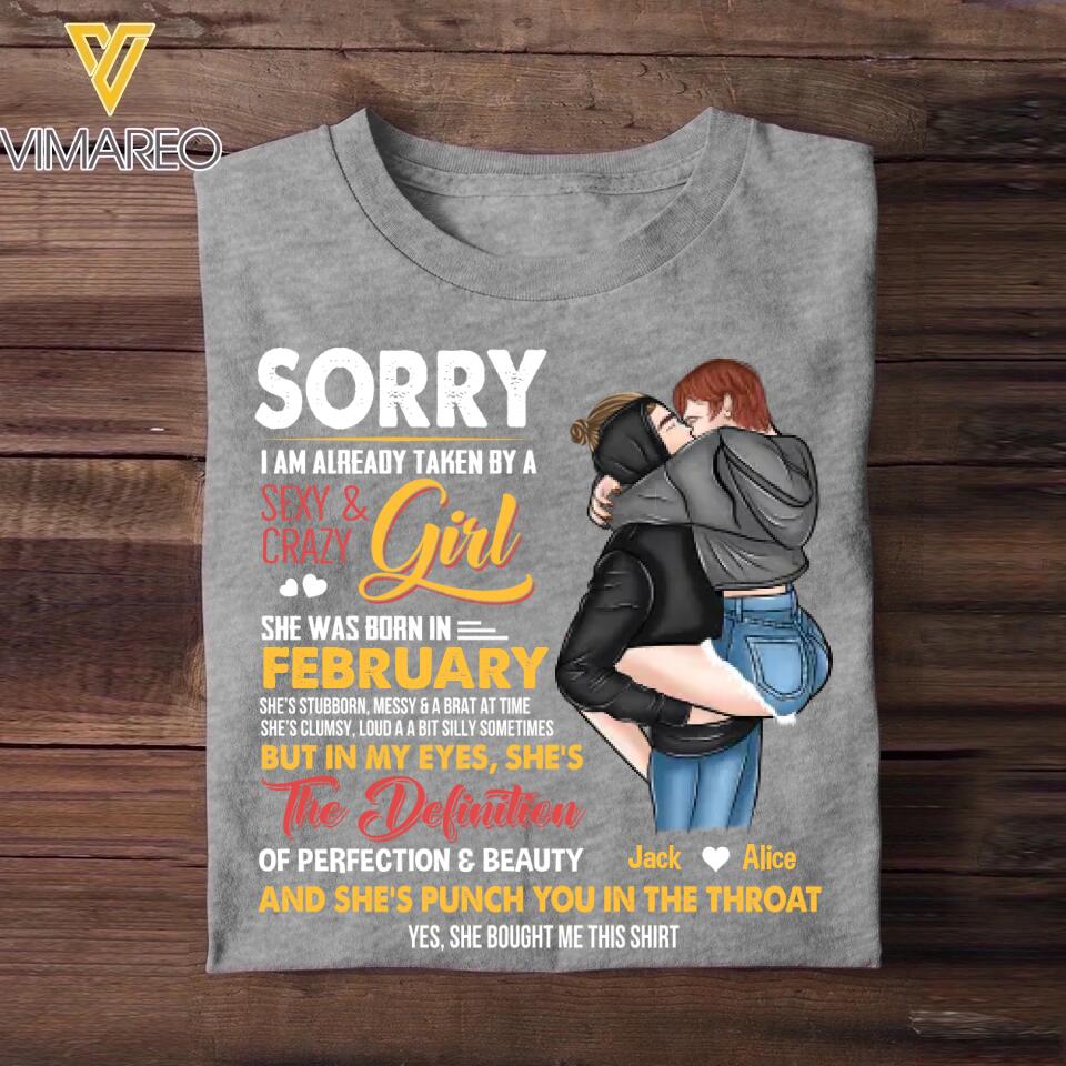 Personalized Taken By A February Sexy And Crazy Girl Tshirt Printed PNDT1601