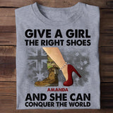 Personalized Australian Soldier/ Veteran Give A Girl The Right Shoes And She Can Conquer The World Printed Tshirts QTVD1701