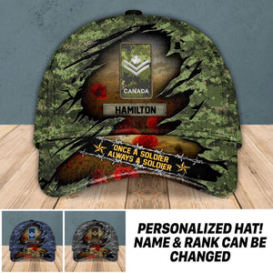 Personalized Canadian Soldier/ Veteran Rank Camo Peaked Cap 3D Printed QTHQ180123