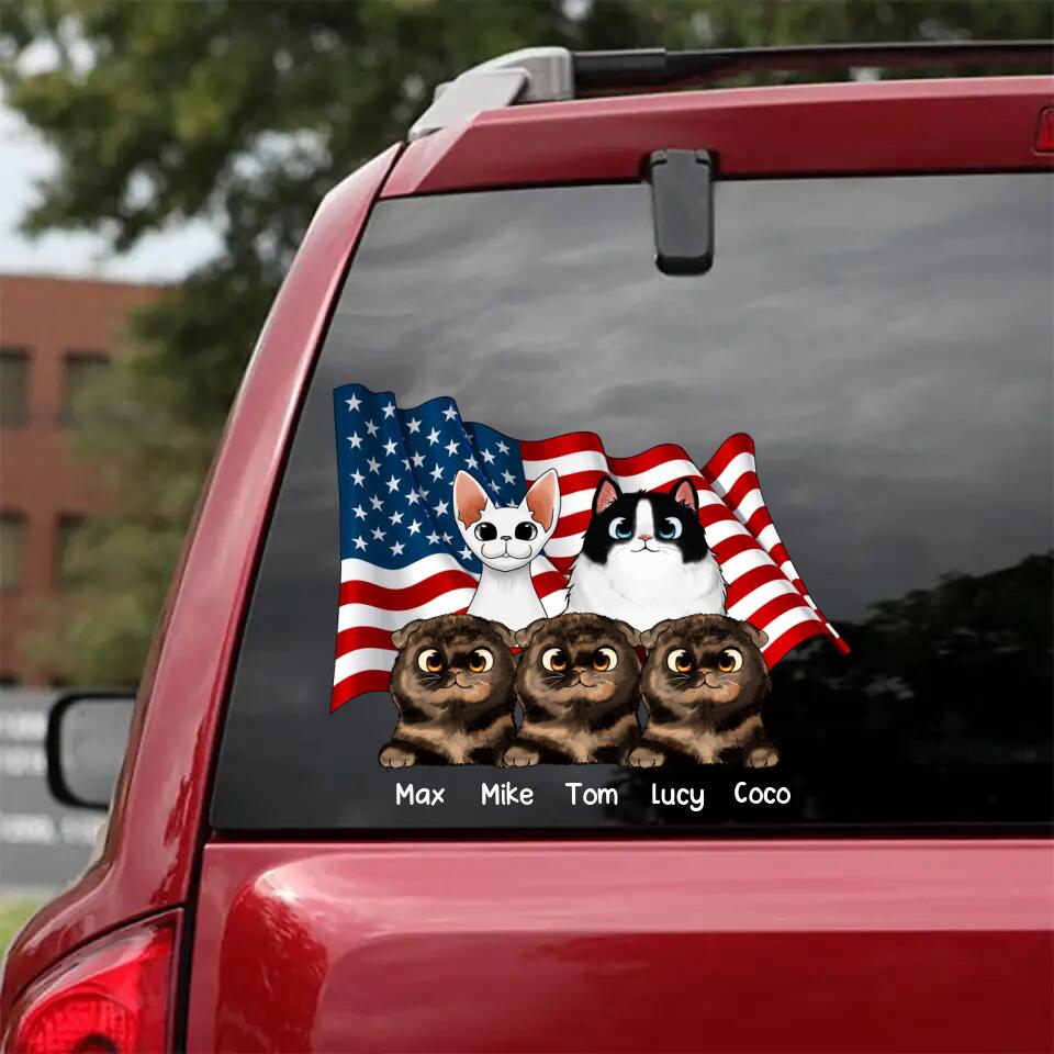 Personalized Cats & U.S Flag Decal Printed 23JAN-HQ30