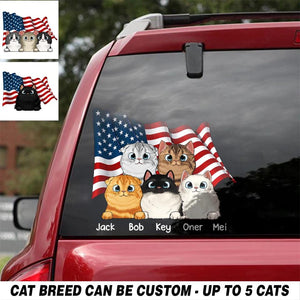 Personalized Cats & U.S Flag Decal Printed 23JAN-HQ30
