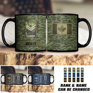 Personalized Canadian Soldier/ Veteran Rank Flag Camo Black Mug Printed 23FEB-HQ01