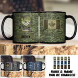 Personalized Canadian Soldier/ Veteran Rank Flag Camo Black Mug Printed 23FEB-HQ01