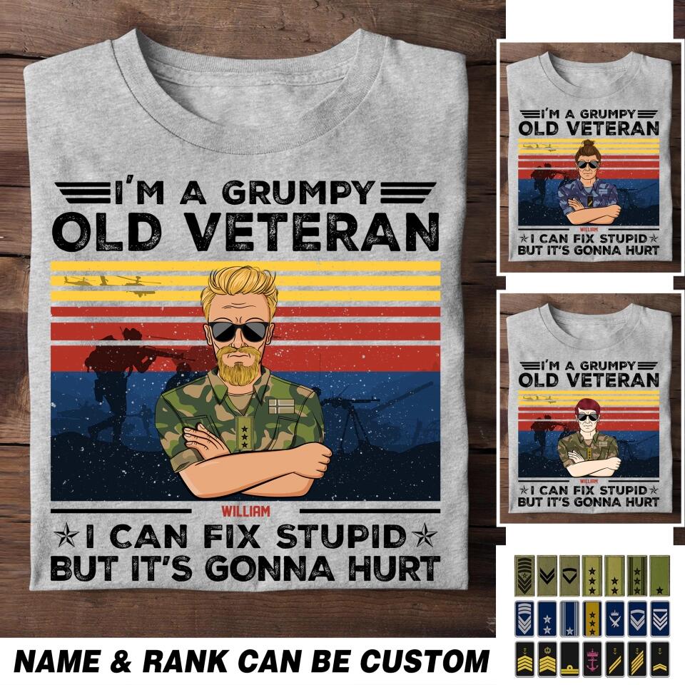 Personalized I'm A Grumpy Norwegian Old Veteran I Can Fix Stupid Rank Camo Printed Tshirts 23FEB-HQ01