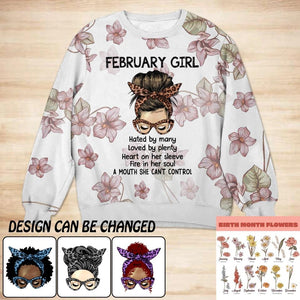 Personalized Flowers & February Girl Sweat Shirt Printed QTDT0102