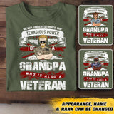 Personalized Never Underestimate The Tenagious Power Grandpa Who is Also A Veteran UK Soldier/Veteran Rank Camo Printed Tshirts QTVD0402