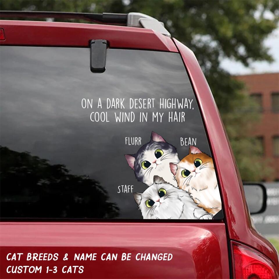 Personalized On a dark desert highway, cool wind in my hair cat with name Decal Printed QTDT0602