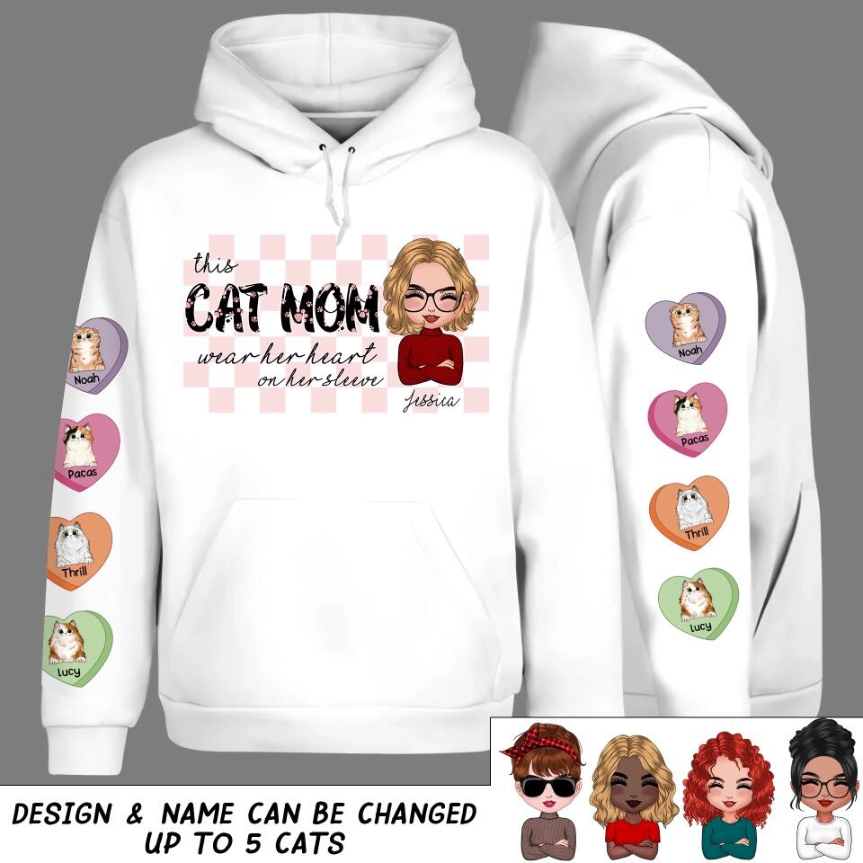 Personalized This Cat Mom Wear Her Heart On Her Sleeve Hoodie 3D Printed 23FEB-DT06