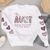 Personalized This Aunt Wears Her Heart On Her Sleeve Printed Sweatshirt 23FEB-VD06