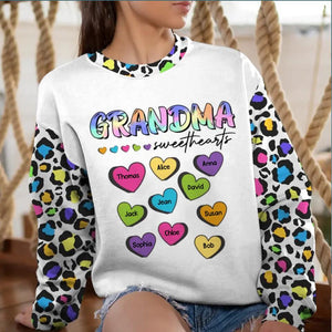 Personalized Grandma Sweethearts & Kid's Name Printed Sweatshirt PNDT0802
