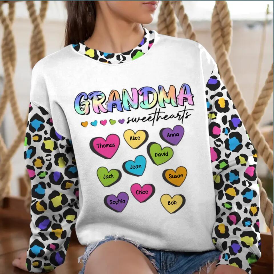 Personalized Grandma Sweethearts & Kid's Name Printed Sweatshirt PNDT0802