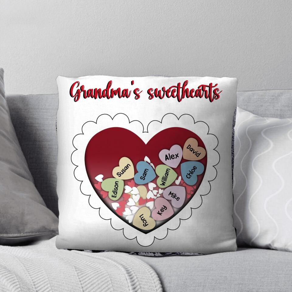 Personalized Grandma's Sweethearts & Kid's Name Pillow Printed PNVD0902