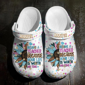 Personalized Become A Teacher Because Your Life Is Worth My Time Sunflower Clog Slipper Shoes Printed 23FEB-DT17