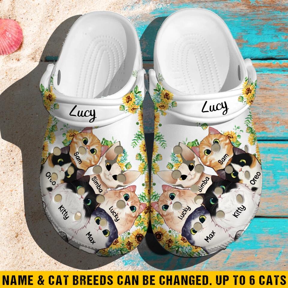 Personalized Cat Lovers Sunflower Clog Slipper Shoes Printed 23FEB-VD18