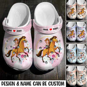 Personalized Horse Girl Flower Clog Slipper Shoes Printed PNHQ2002