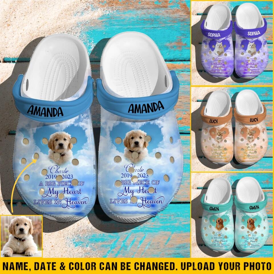 Personalized Pet Image & A Big Piece Of My Heart Lives In Heaven Clog Slipper Shoes Printed PNVD2102