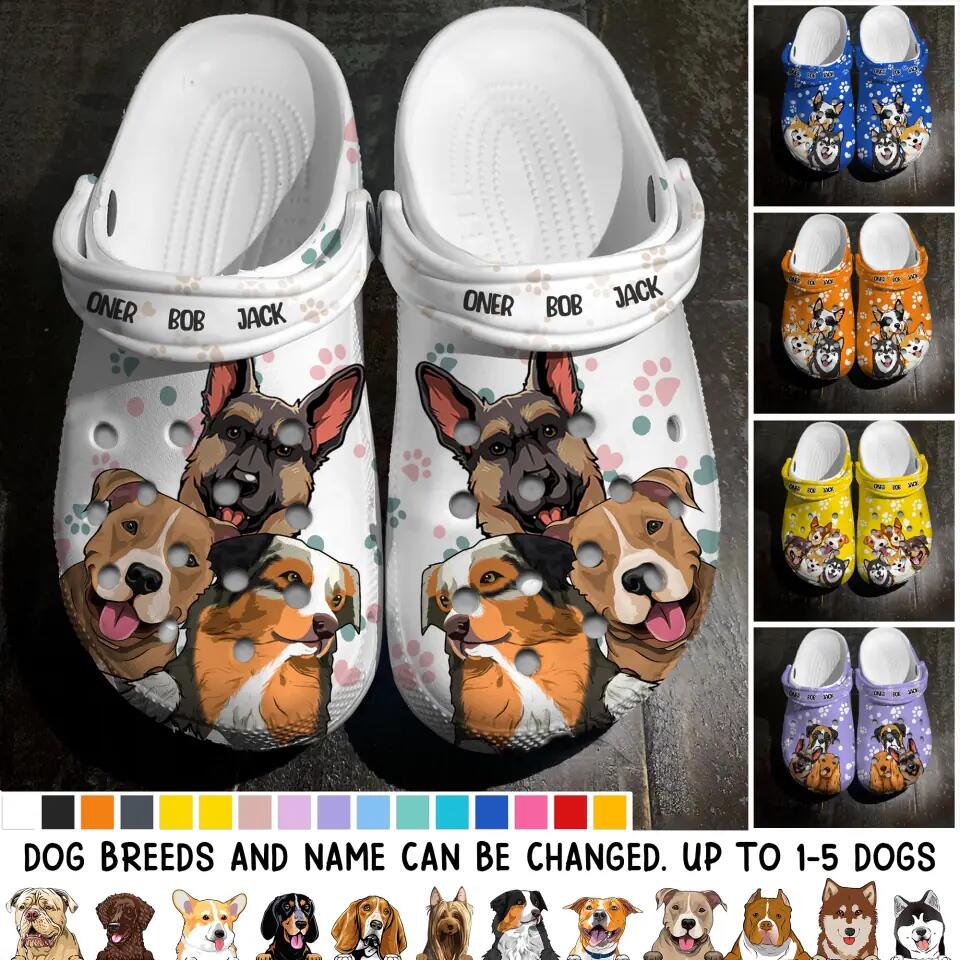 Personalized Dog Lovers Colorful Background Paw  Name Clog Slipper Shoes Printed 23FEB-HQ23