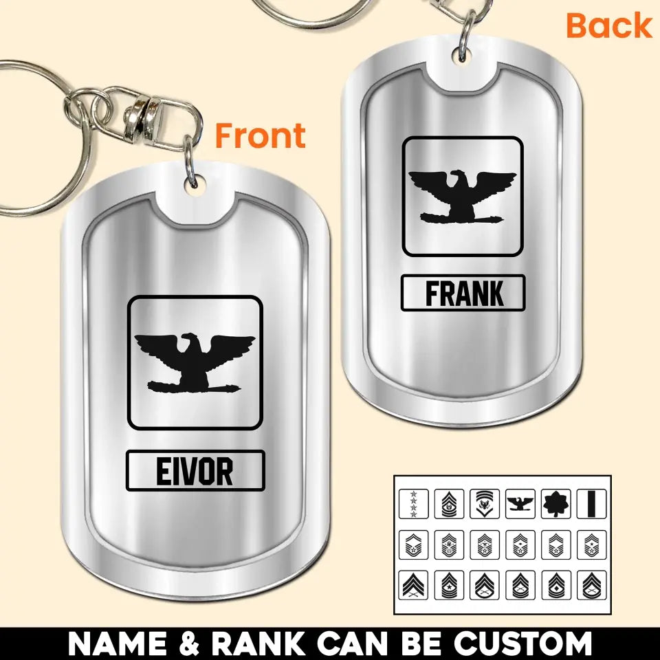 Personalized US Veteran/Soldier Rank Camo & Name Keychain Printed 23APR-BQT14