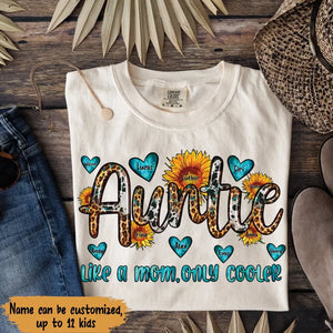 Personalized Auntie Like A Mom Only Cooler Western Sunflower & Heart Kid's Name Hand Tshirt Printed 23APR-BQT15