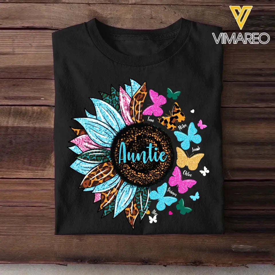 Personalized Auntie Sunflower & Kid Name Tshirt Printed 23APR-BQT17