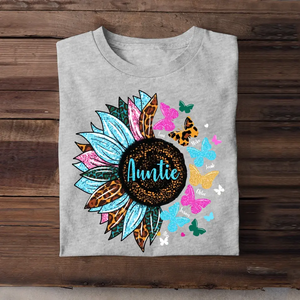 Personalized Auntie Sunflower & Kid Name Tshirt Printed 23APR-BQT17