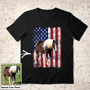 Personalized Upload Your Horse Photo US Flag Tshirt Printed 23MAY-PTN04