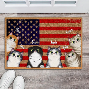 Personalized US Flag Cat with Name Cat Lovers Gift Doormat Printed 23MAY-BQT04