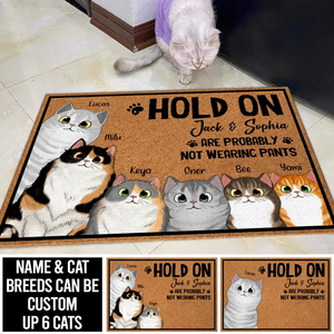 Cat Lover Hold On We're Probably Not Wearing Pants - Personalized Custom Doormat 23MAY-HQ05