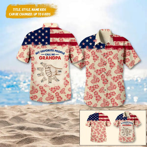 Personalized My Favorite People Call Me Grandpa Hand with Kid Name US Flag Hawaii Printed PNTB1305