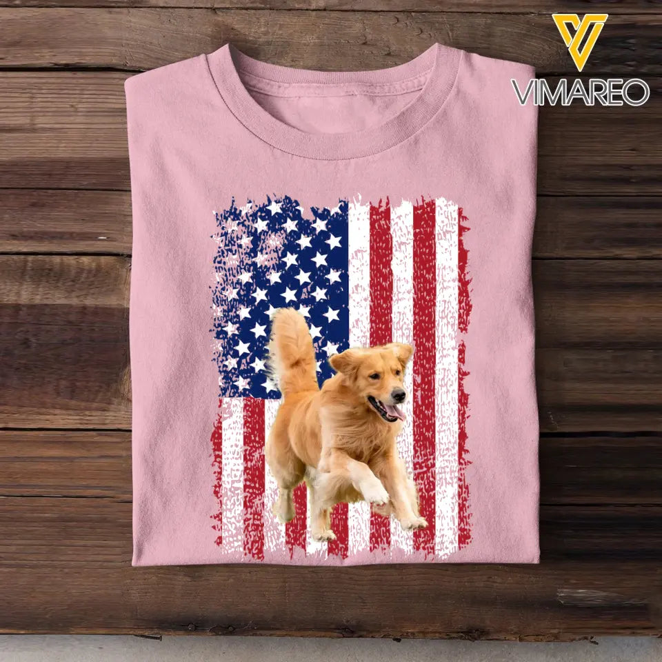 Personalized Upload Your Dog Photo US Flag T-shirt Printed 23MAY-TB15