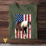 Personalized Upload Your Horse Photo US Flag Tshirt Printed 23MAY-PTN04