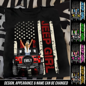 Personalized Jeep Girl US Flag T-shirt Printed 23MAY-DT23