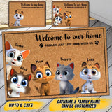 Personalized Welcome To Our Home Funny Doormat For Cat Lovers Cat Family