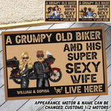 Personalized A Grumpy Old Biker And His Super Sexy Wife Live Here Couple Doormat Printed 23JUN-DT05