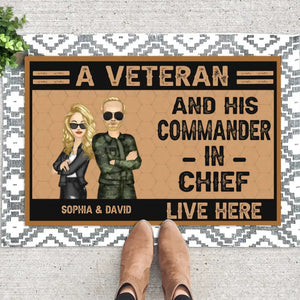 Personalized A Canadian Veteran/Soldier And His Commander In Chief Live Here Couple Doormat Printed 23JUN-DT06