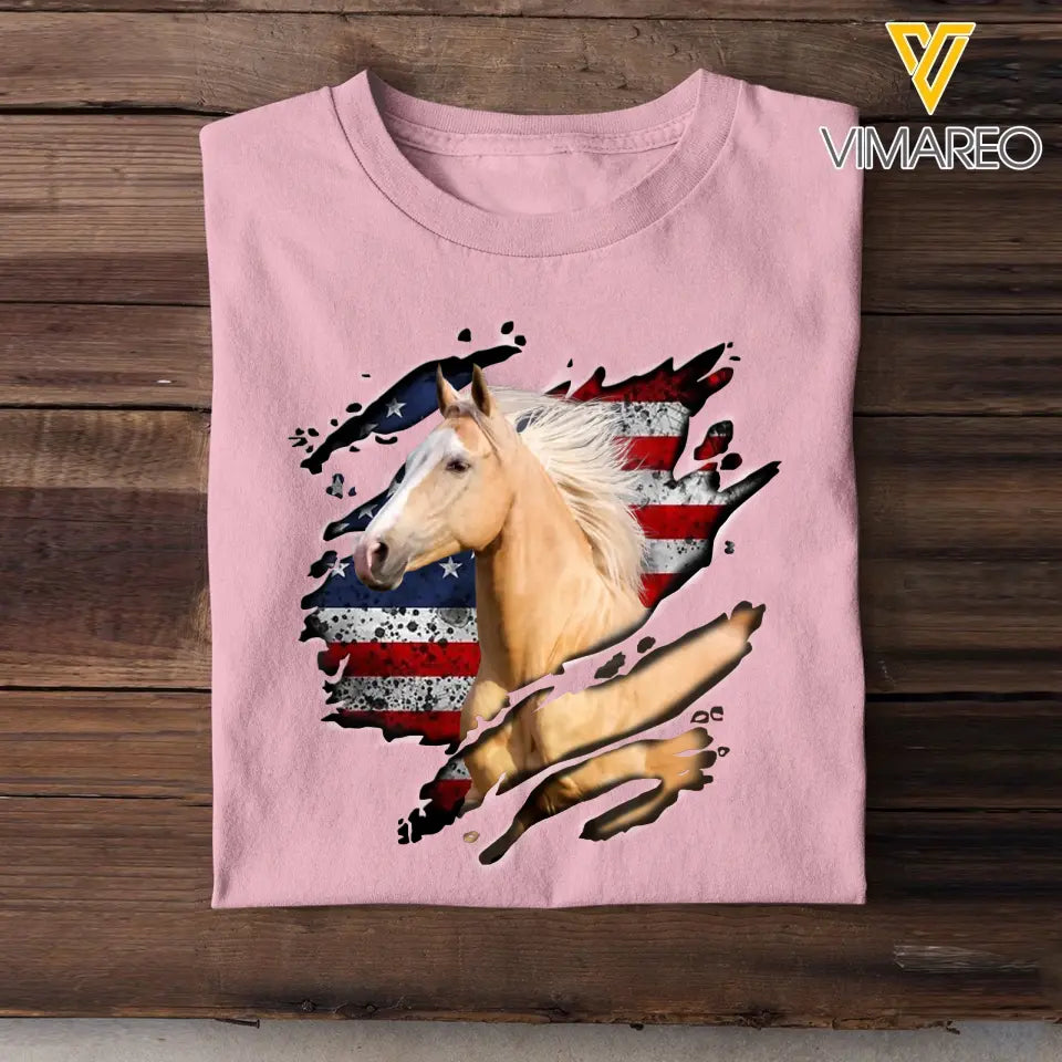 Personalized Upload Your Horse Photo Flag Horse Lovers T-shirt Printed MTHPN0506