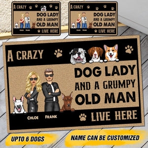 Personalized Dog Lady And A Grumpy Old Man Live Here Dog Lovers Doormat Printed 23JUN-BQT07