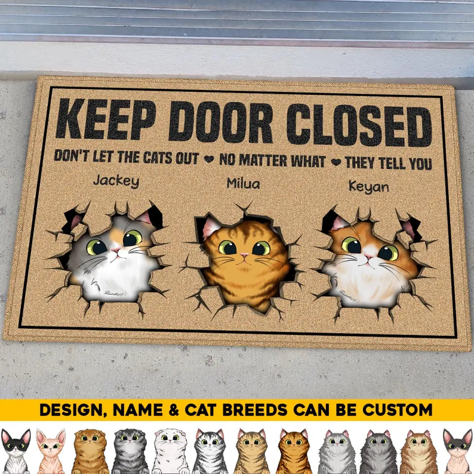 Personalized Keep Door Closed Don't Let The Cats Out Gift For Cats Lover Doormat Printed 23JUN-HQ09