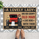 Personalized A Lovely Lady And Her Grumpy Old Man Live Here With Their Crazy Cats Couple with Jeep Car Doormat Printed MTHQ1306