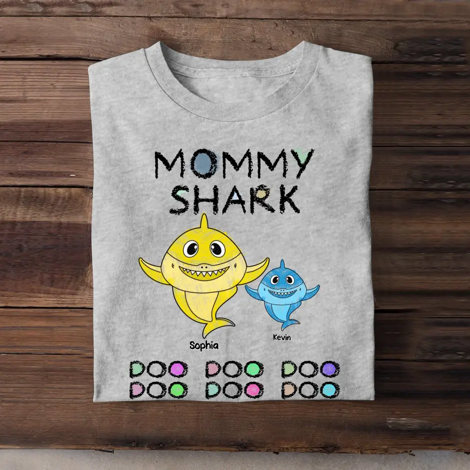 Personalized Mommy Shark Grandma Shark Colorful With Kid Names T-shirt Printed QTHQ0307